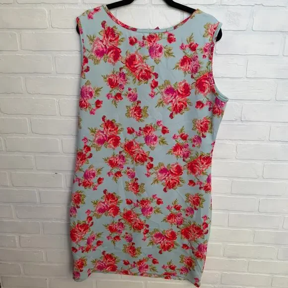 Double Take Women's Y2K Blue Pink Rose Tube Sleeveless Dress Plus Size 3x - Picture 2 of 7